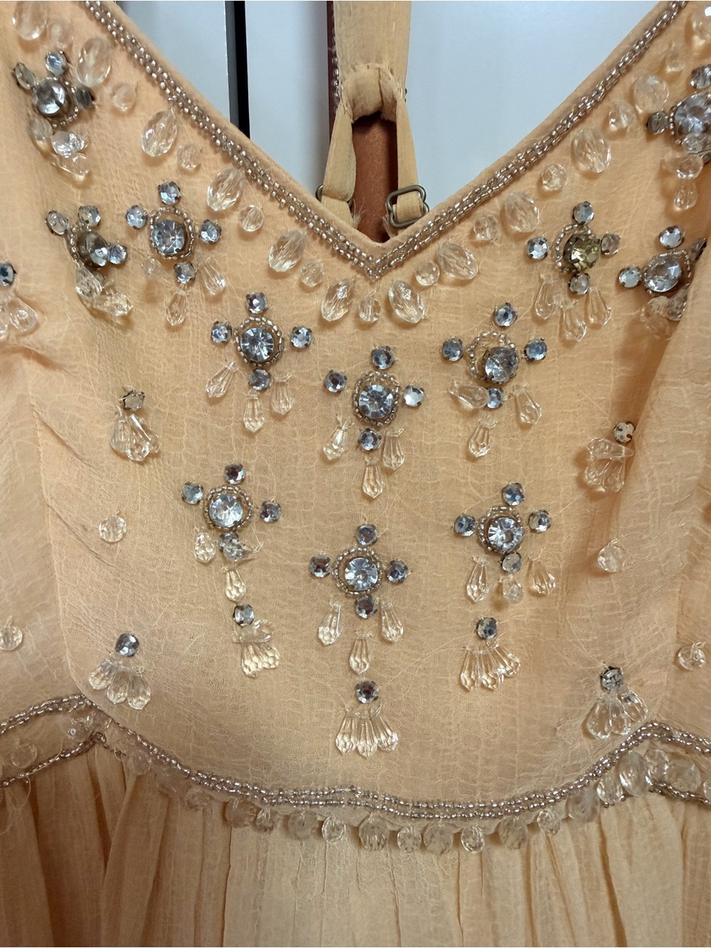 Kimchi Blue Creamy Peach Beaded Spaghetti-Strap Dress Size 2 - Picture 2 of 6